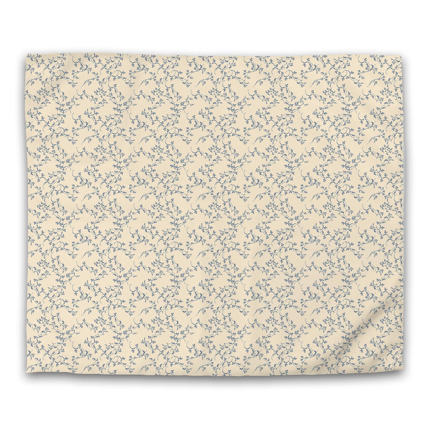 Beige Cotton Sateen Duvet Cover, Royal Blue Hand-painted Vine Print | CSDU-1295-181
