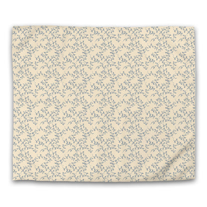 Beige Cotton Sateen Duvet Cover, Royal Blue Hand-painted Vine Print | CSDU-1295-181