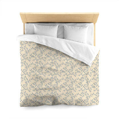 Beige Cotton Sateen Duvet Cover, Royal Blue Hand-painted Vine Print | CSDU-1295-181, Queen Size