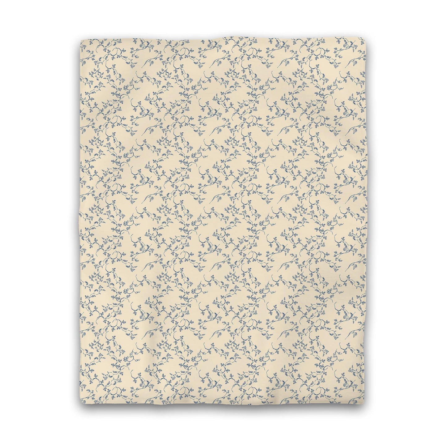 Beige Cotton Sateen Duvet Cover, Royal Blue Hand-painted Vine Print | CSDU-1295-181