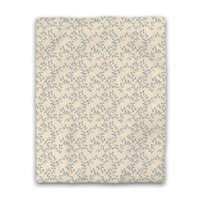 Beige Cotton Sateen Duvet Cover, Royal Blue Hand-painted Vine Print | CSDU-1295-181