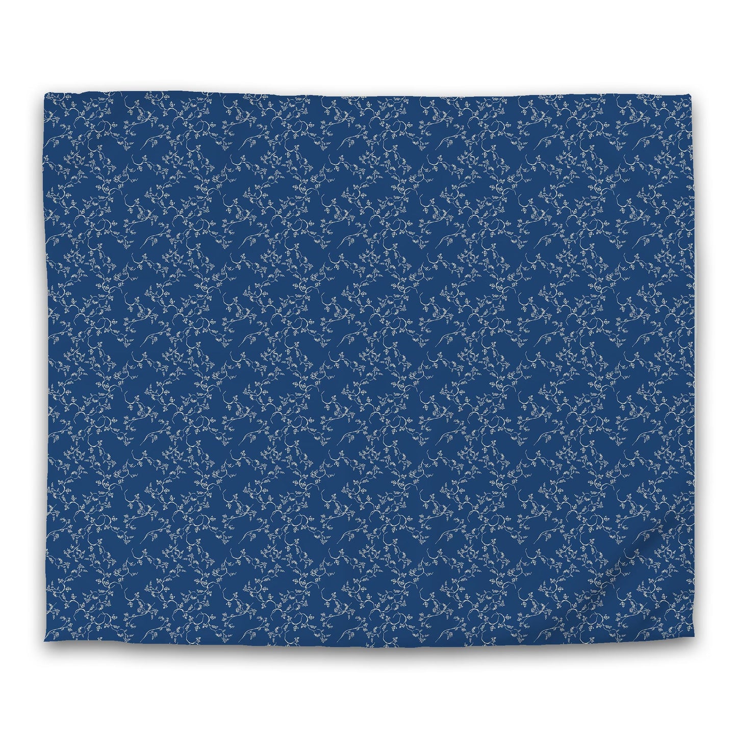 Royal Blue Cotton Sateen Duvet Cover, Beige Hand-painted Vine Print | CSDU-1295-182