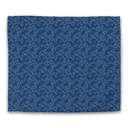 Royal Blue Cotton Sateen Duvet Cover, Beige Hand-painted Vine Print | CSDU-1295-182