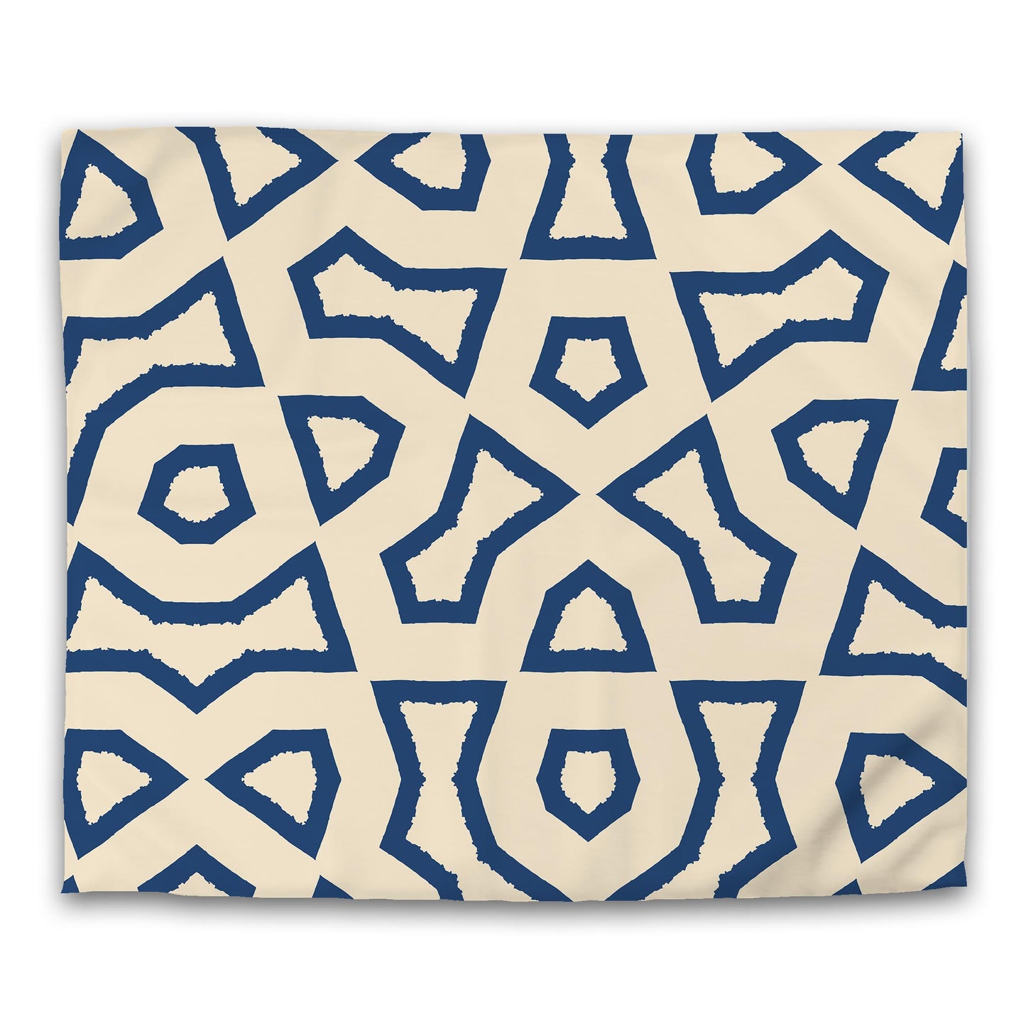 Beige Cotton Sateen Duvet Cover, Bold Royal Blue Graphic | CSDU-1295-391