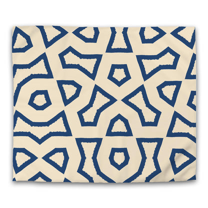 Beige Cotton Sateen Duvet Cover, Bold Royal Blue Graphic | CSDU-1295-391