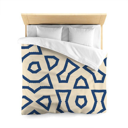 Beige Cotton Sateen Duvet Cover, Bold Royal Blue Graphic | CSDU-1295-391, Queen Size