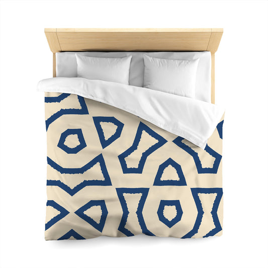 Beige Cotton Sateen Duvet Cover, Bold Royal Blue Graphic | CSDU-1295-391, Queen Size