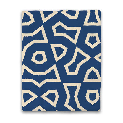 Royal Blue Cotton Sateen Duvet Cover, Bold Beige Graphic | CSDU-1295-392