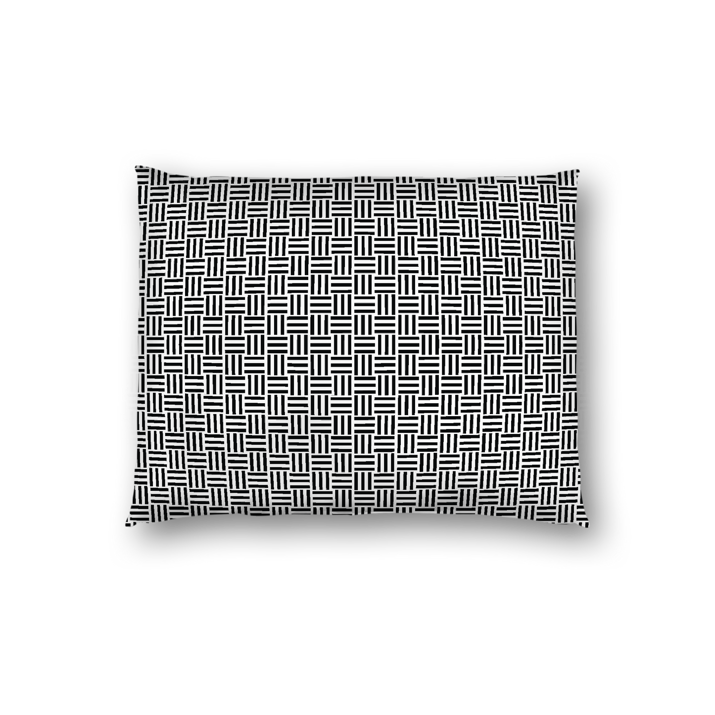 Off-White Cotton Sateen Pillow Sham, Black Single Weave Motif Print, White Reverse Side, Standard - 20 x 26 inches