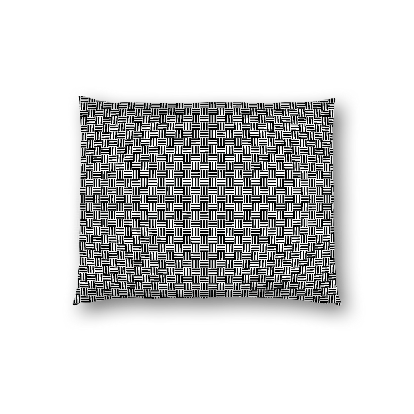 Off-White Cotton Sateen Pillow Sham, Black Double Weave Motif Print, White Reverse Side, Standard - 20 x 26 inches