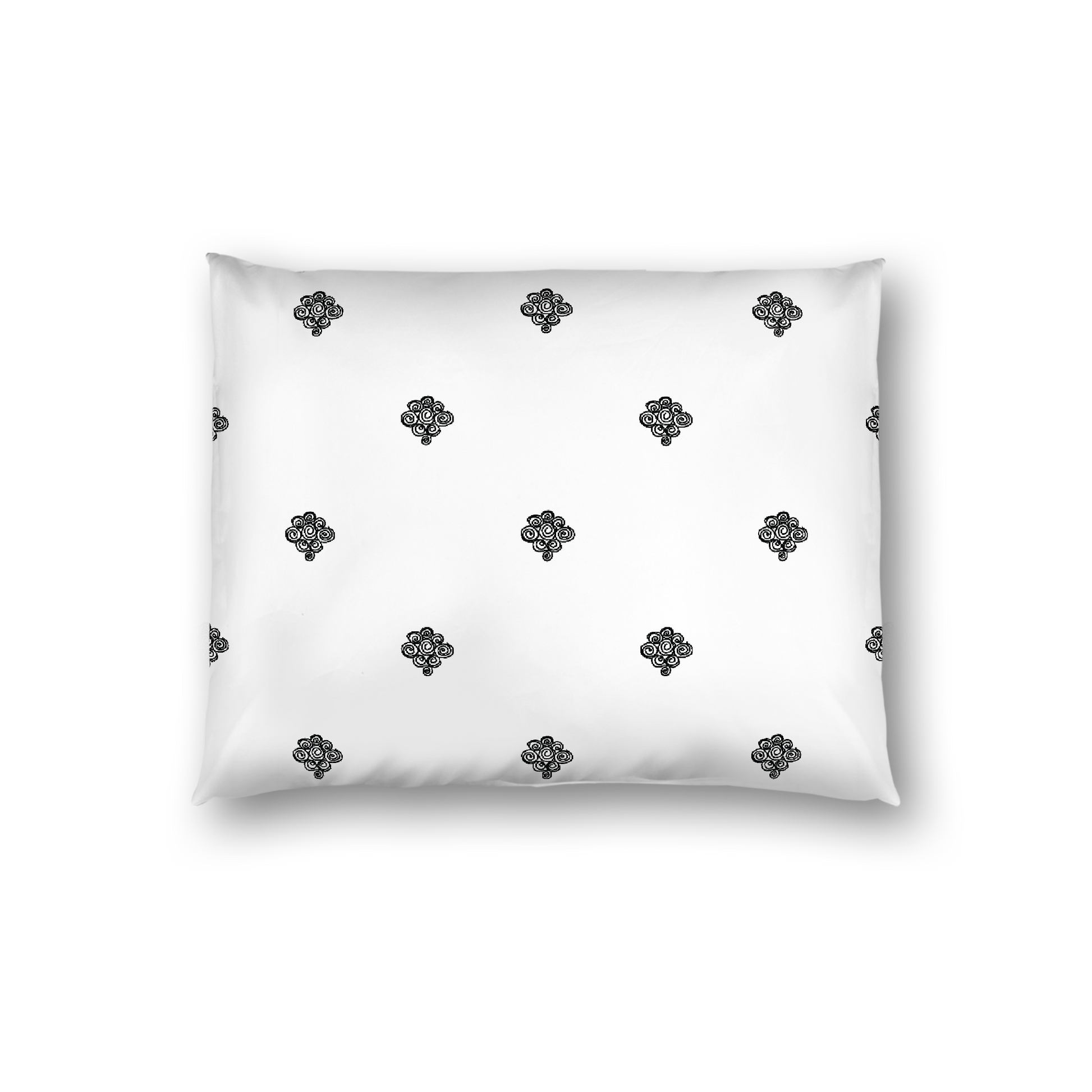 Off-White Cotton Sateen Pillow Sham, Black Hand-painted Swizzle Motif Print, White Reverse Side, Standard - 20 x 26 inches