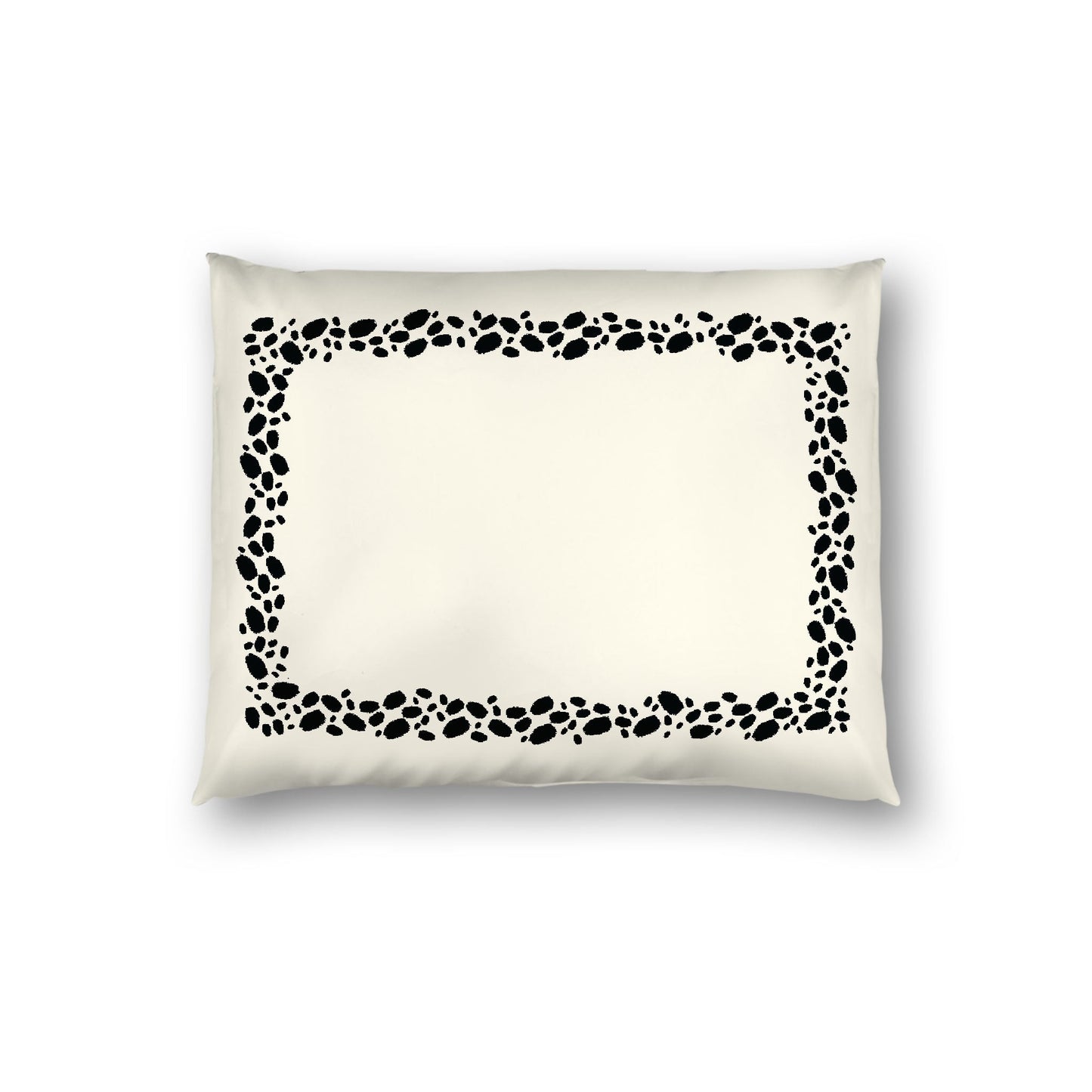 Pale Cream Cotton Sateen Pillow Sham, Black Hand-painted Dab Motif Print, Classic Border, White Reverse Side, Standard - 20 x 26 inches