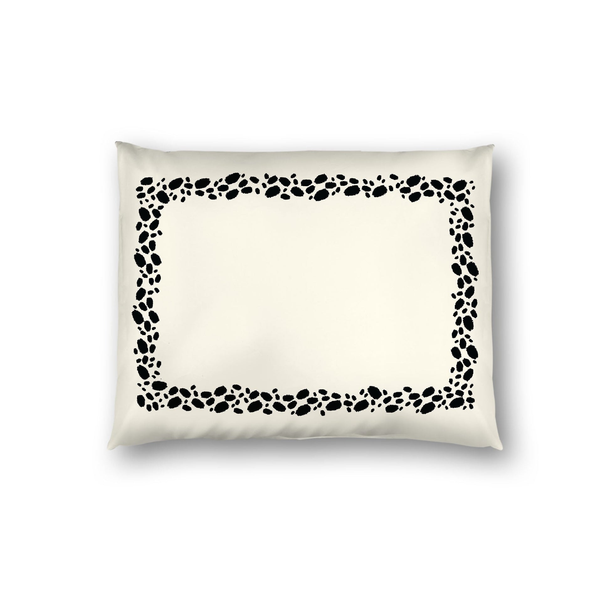 Pale Cream Cotton Sateen Pillow Sham, Black Hand-painted Dab Motif Print, Classic Border, White Reverse Side, Standard - 20 x 26 inches