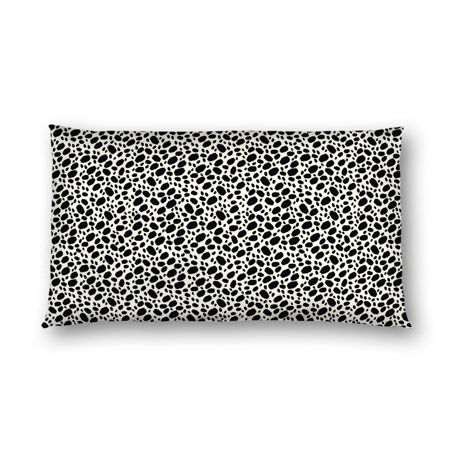 Pale Cream Cotton Sateen Pillow Sham, Black Hand-painted Dab Motif Print, White Revese Side, King - 20 x 36 inches