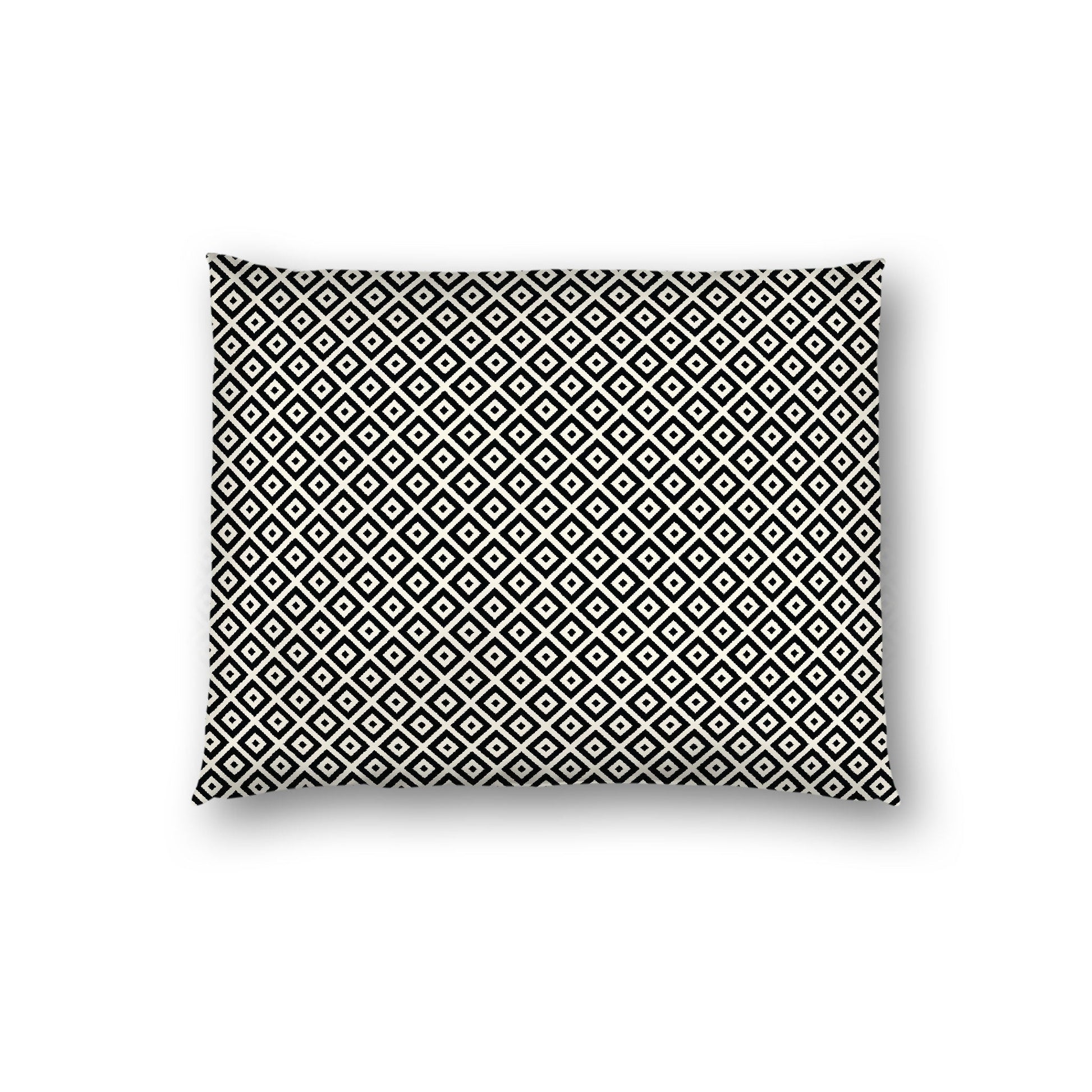 Pale Cream Cotton Sateen Pillow Sham, Black Repeating Square Motif Print, White Revese Side, Standard - 20 x 26 inches