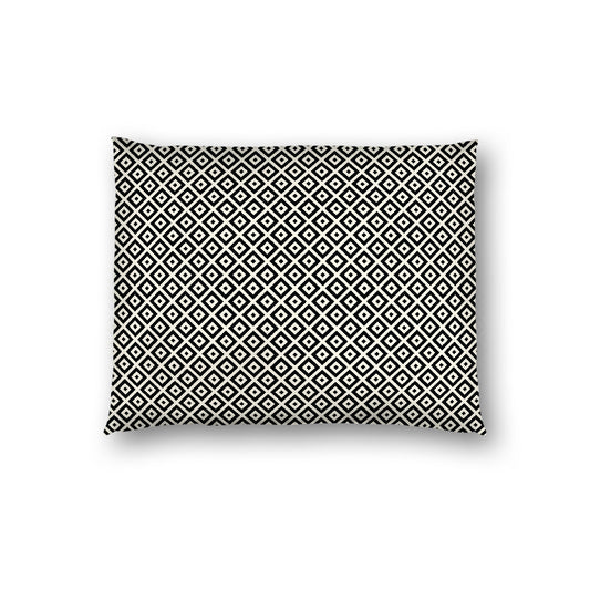 Pale Cream Cotton Sateen Pillow Sham, Black Repeating Square Motif Print, White Revese Side, Standard - 20 x 26 inches