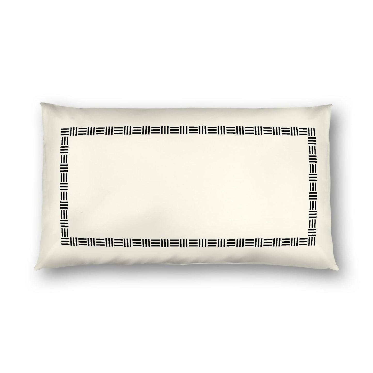 Pale Cream Cotton Sateen Pillow Sham, Black Single Weave Motif Print, Classic Border, White Reverse Side, King - 20 x 36 inches