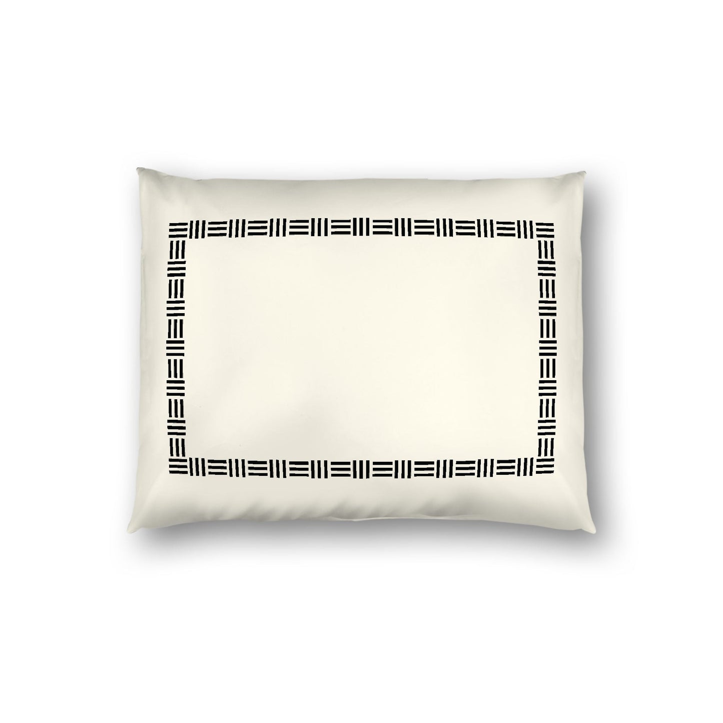 Pale Cream Cotton Sateen Pillow Sham, Black Single Weave Motif Print, Classic Border, White Reverse Side, Standard - 20 x 26 inches