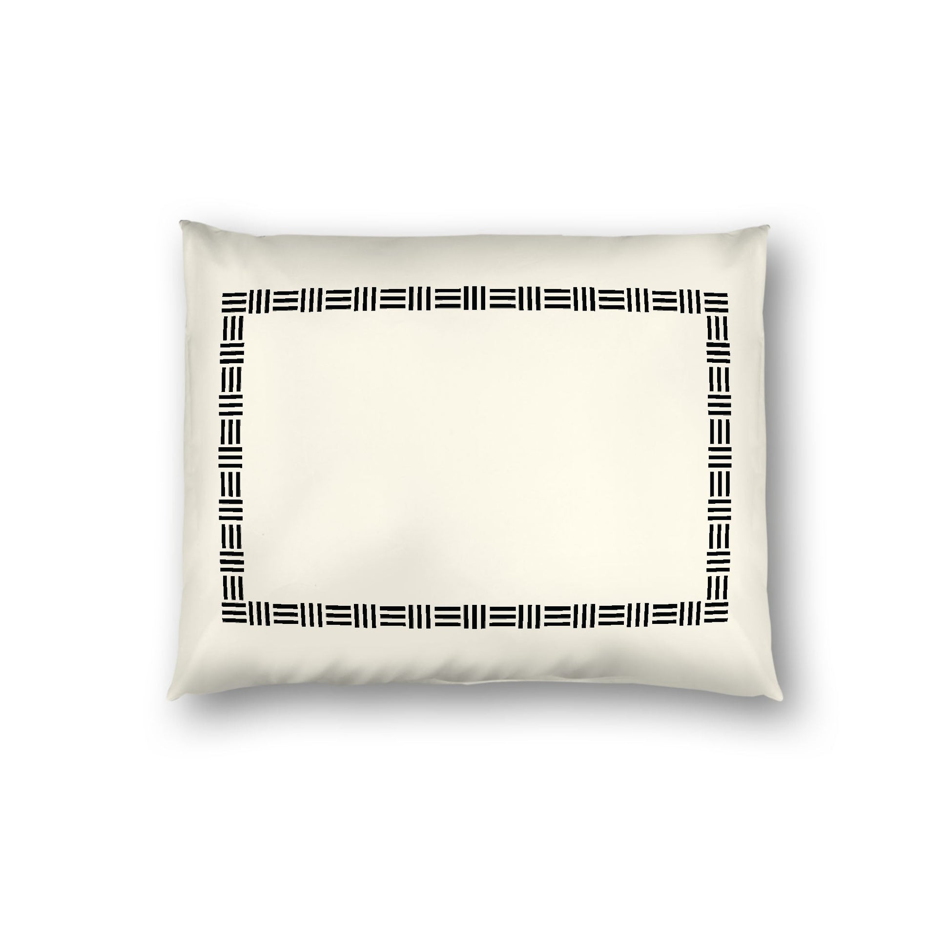 Pale Cream Cotton Sateen Pillow Sham, Black Single Weave Motif Print, Classic Border, White Reverse Side, Standard - 20 x 26 inches