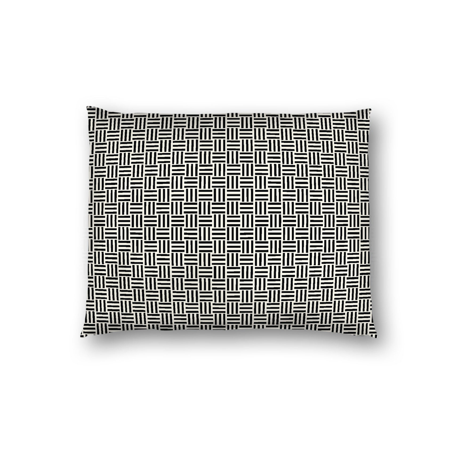 Pale Cream Cotton Sateen Pillow Sham, Black Single Weave Motif Print, White Reverse Side, Standard - 20 x 26 inches