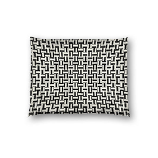 Pale Cream Cotton Sateen Pillow Sham, Black Single Weave Motif Print, White Reverse Side, Standard - 20 x 26 inches