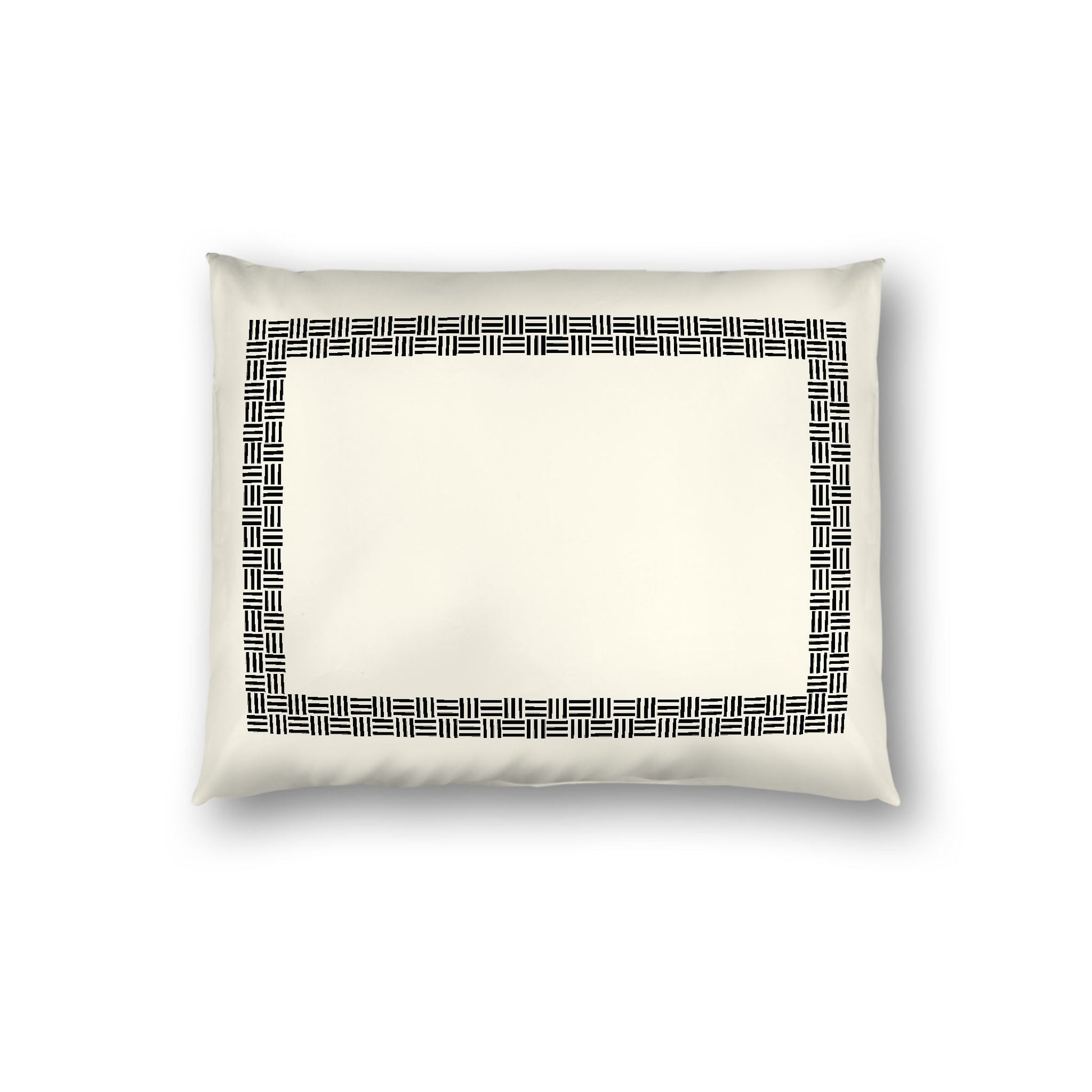 Pale Cream Cotton Sateen Pillow Sham, Black Double Weave Motif Print, Classic Border, White Reverse Side, Standard - 20 x 26 inches