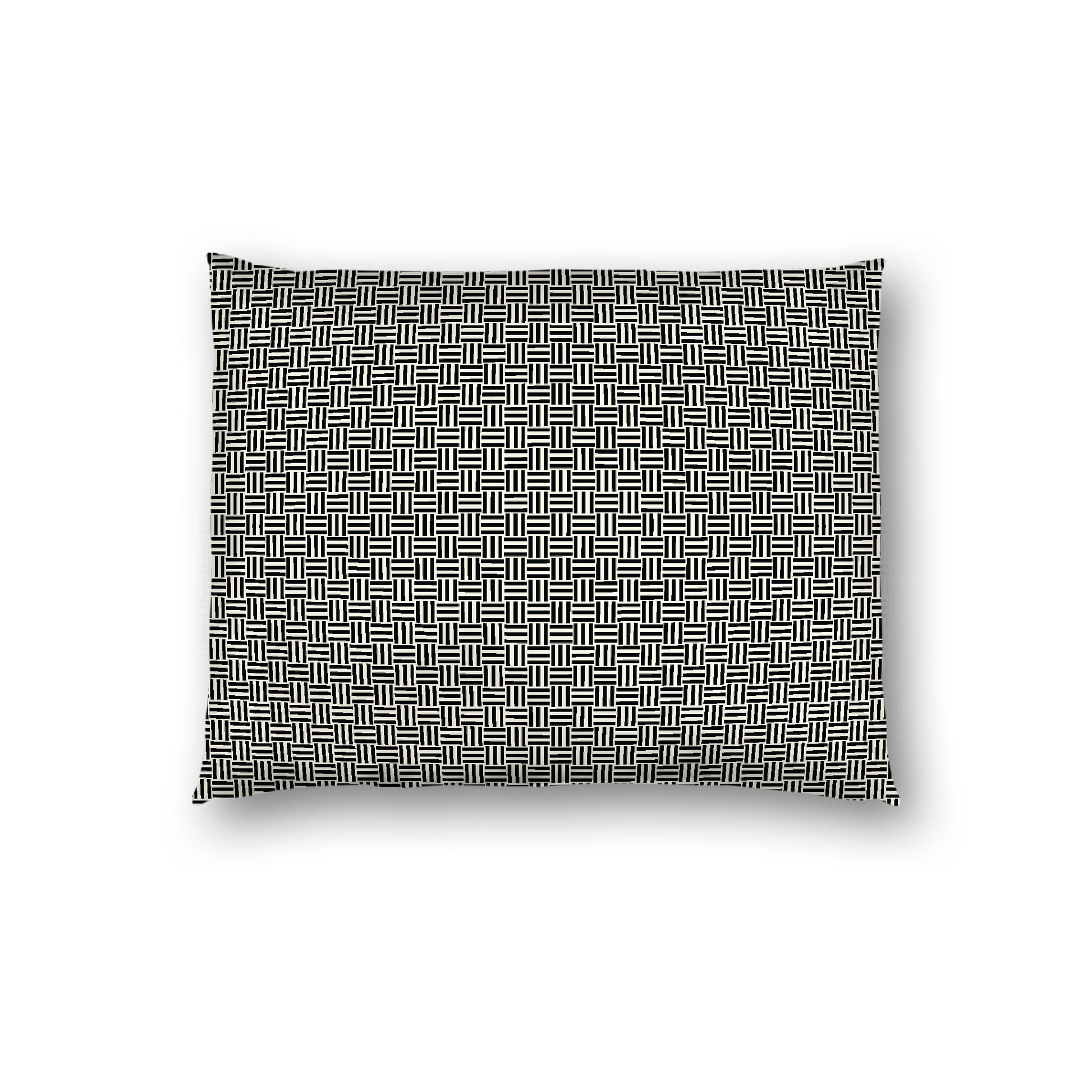 Pale Cream Cotton Sateen Pillow Sham, Black Double Weave Motif Print, White Reverse Side, Standard - 20 x 26 inches