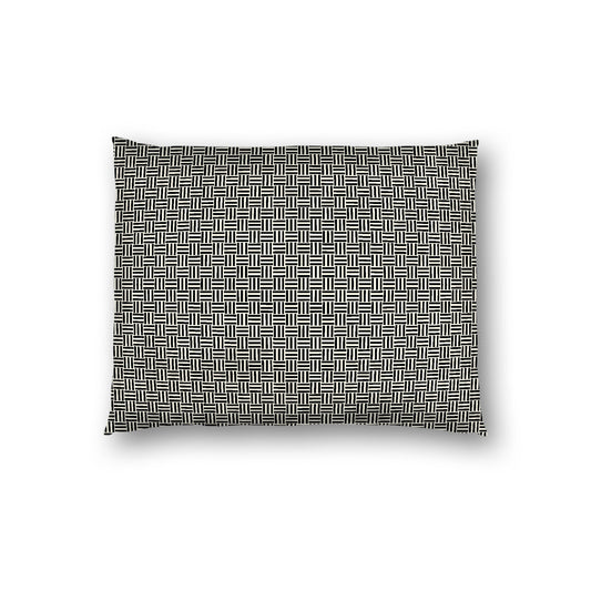Pale Cream Cotton Sateen Pillow Sham, Black Double Weave Motif Print, White Reverse Side, Standard - 20 x 26 inches