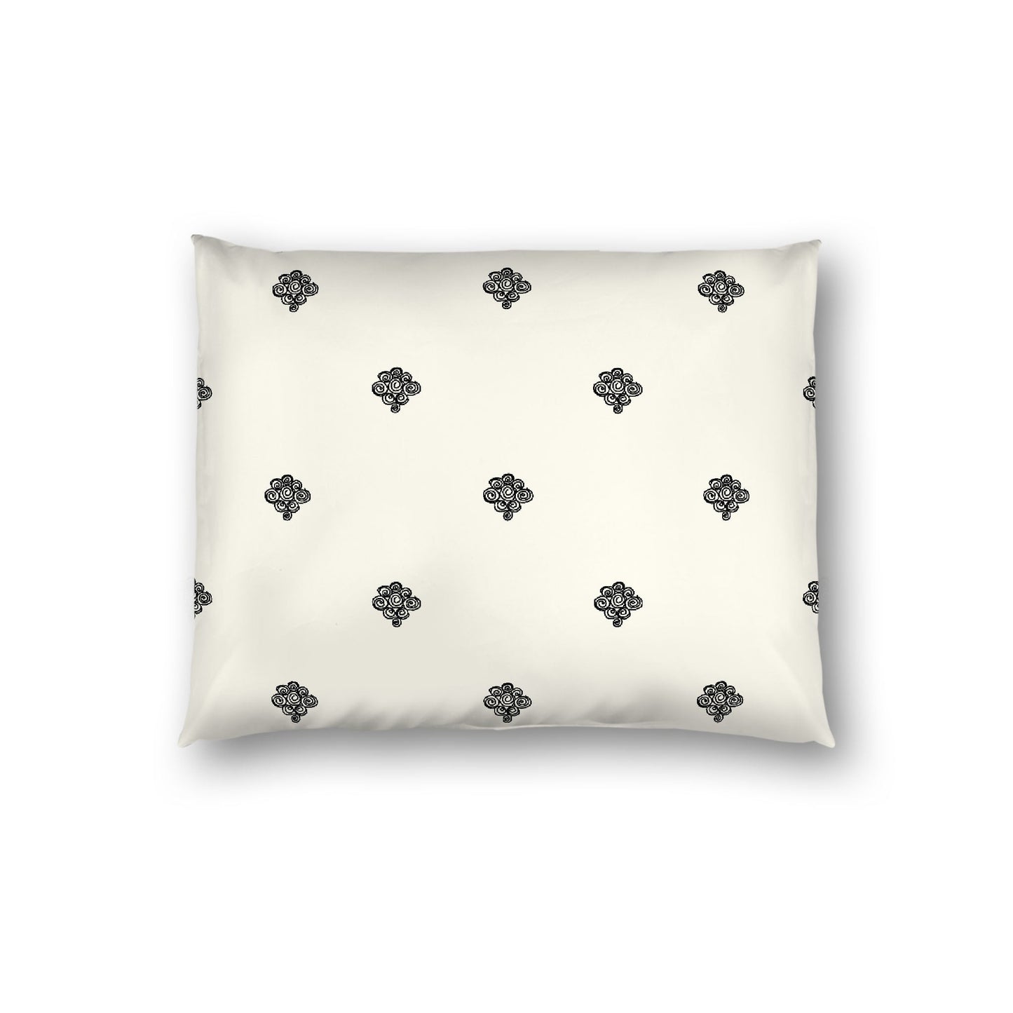 Pale Cream Cotton Sateen Pillow Sham, Black Hand-painted Swizzle Motif Print, White Reverse Side, Standard - 20 x 26 inches