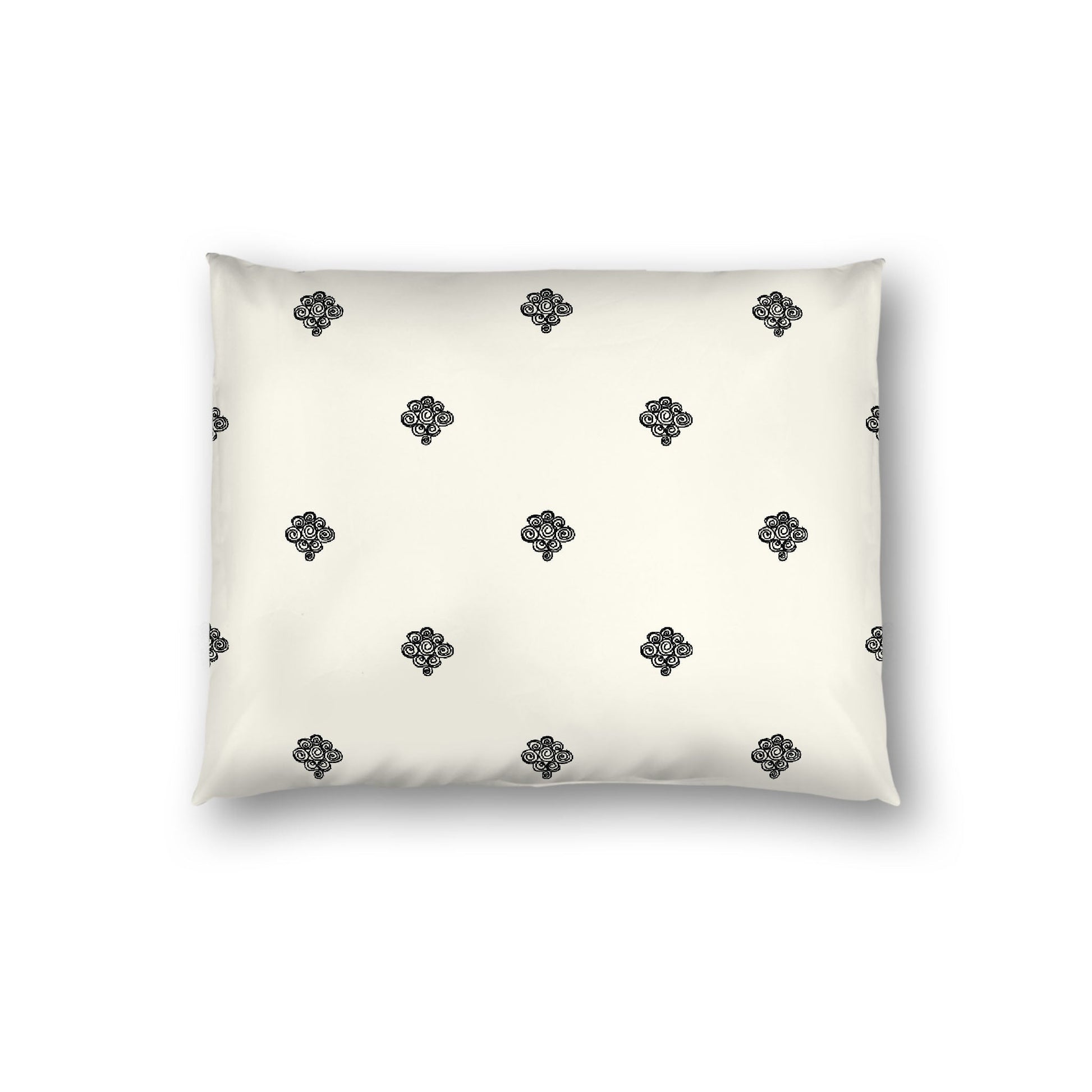 Pale Cream Cotton Sateen Pillow Sham, Black Hand-painted Swizzle Motif Print, White Reverse Side, Standard - 20 x 26 inches