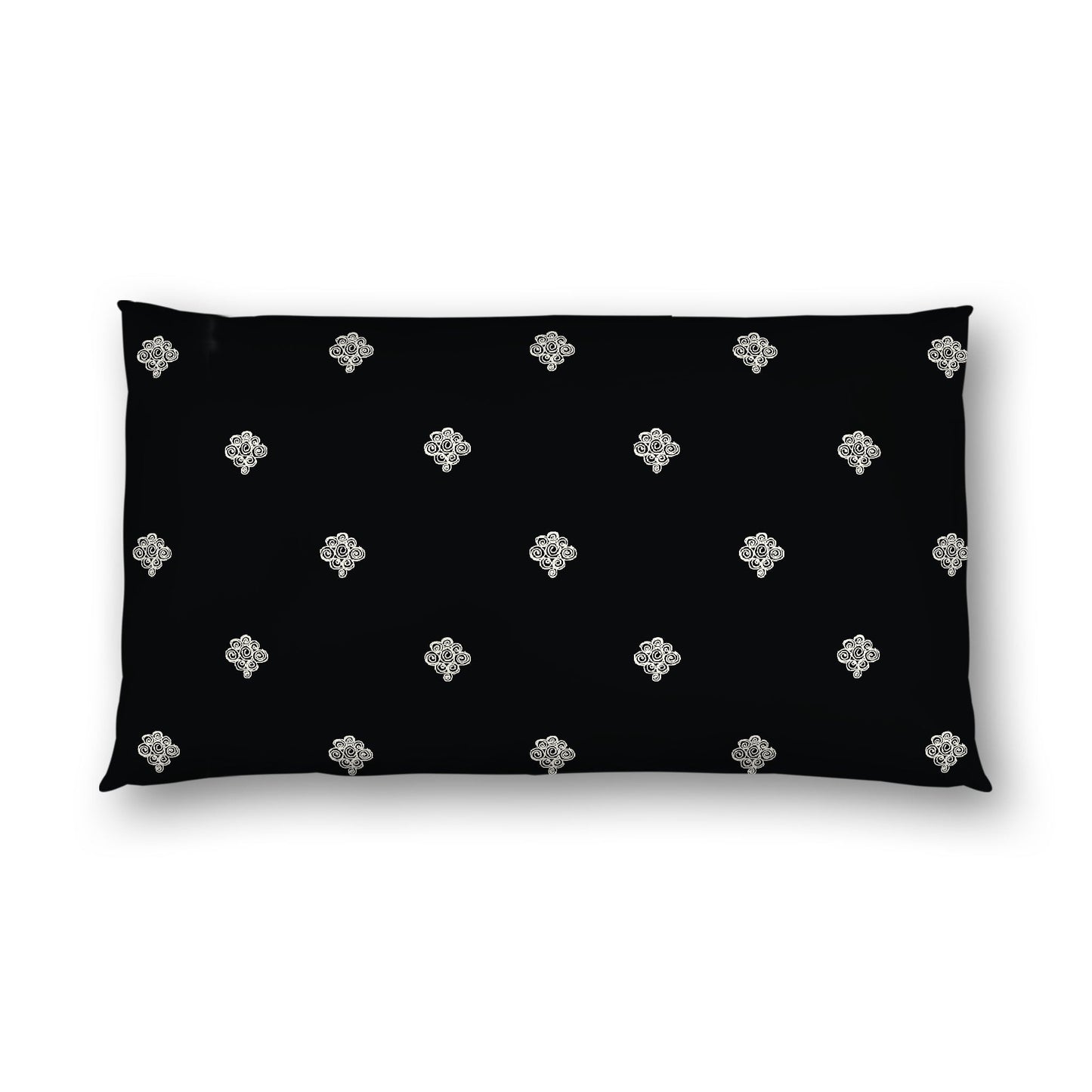 Black Cotton Sateen Pillow Sham, Pale Cream Hand-painted Swizzle Motif Print, White Reverse Side, King - 20 x 36 inches