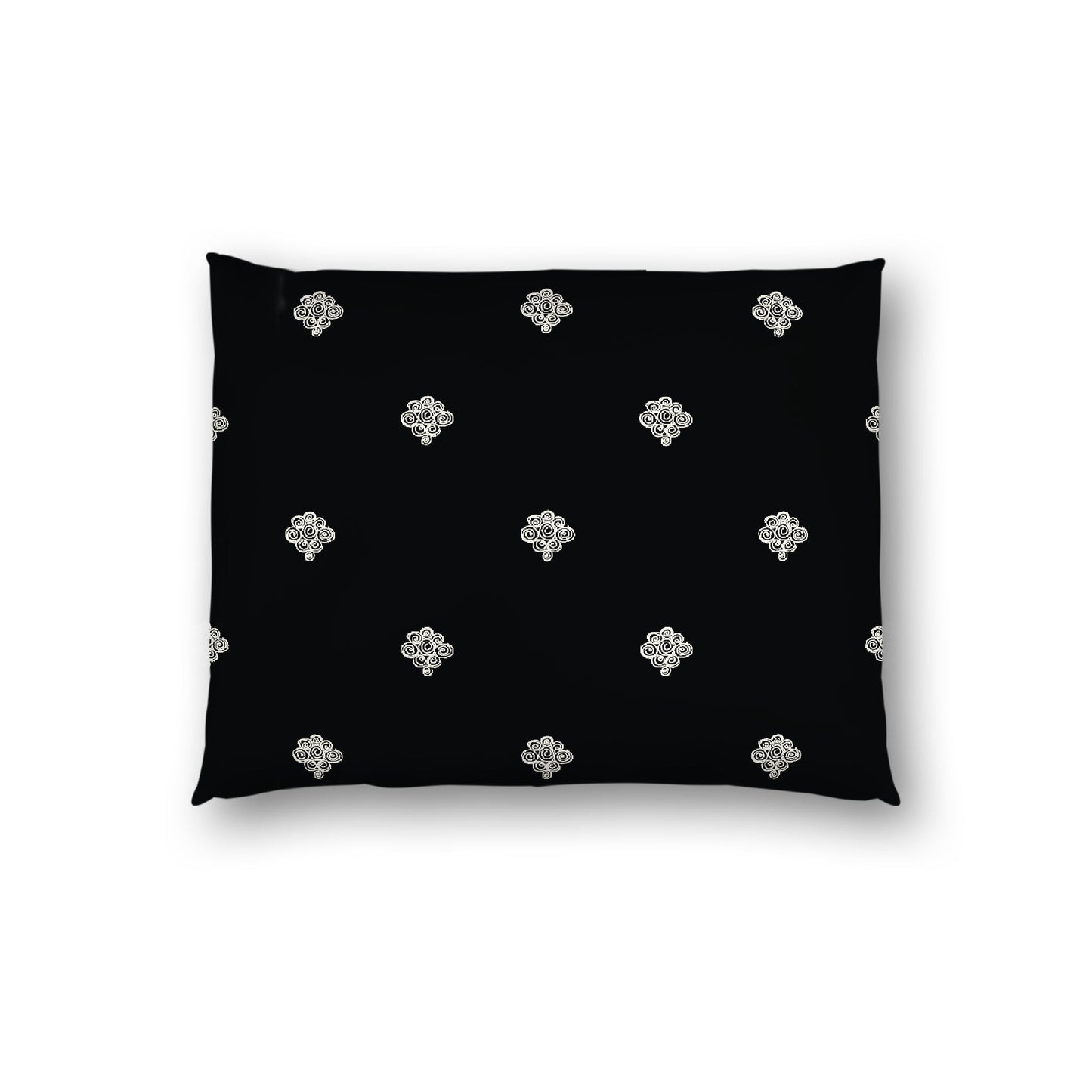 Black Cotton Sateen Pillow Sham, Pale Cream Hand-painted Swizzle Motif Print, White Reverse Side, Standard - 20 x 26 inches