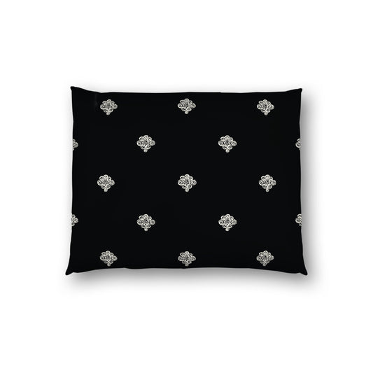 Black Cotton Sateen Pillow Sham, Pale Cream Hand-painted Swizzle Motif Print, White Reverse Side, Standard - 20 x 26 inches