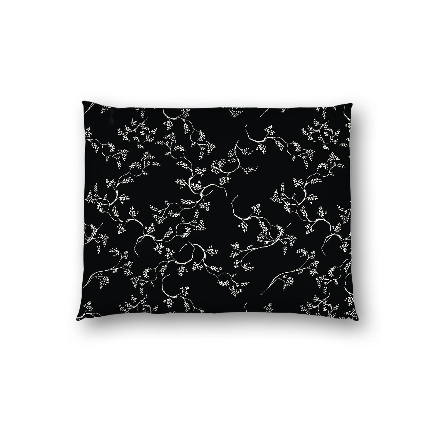 Black Cotton Sateen Pillow Sham, Pale Cream Vine Print on Front, White Reverse Side, Standard - 20 x 26 inches