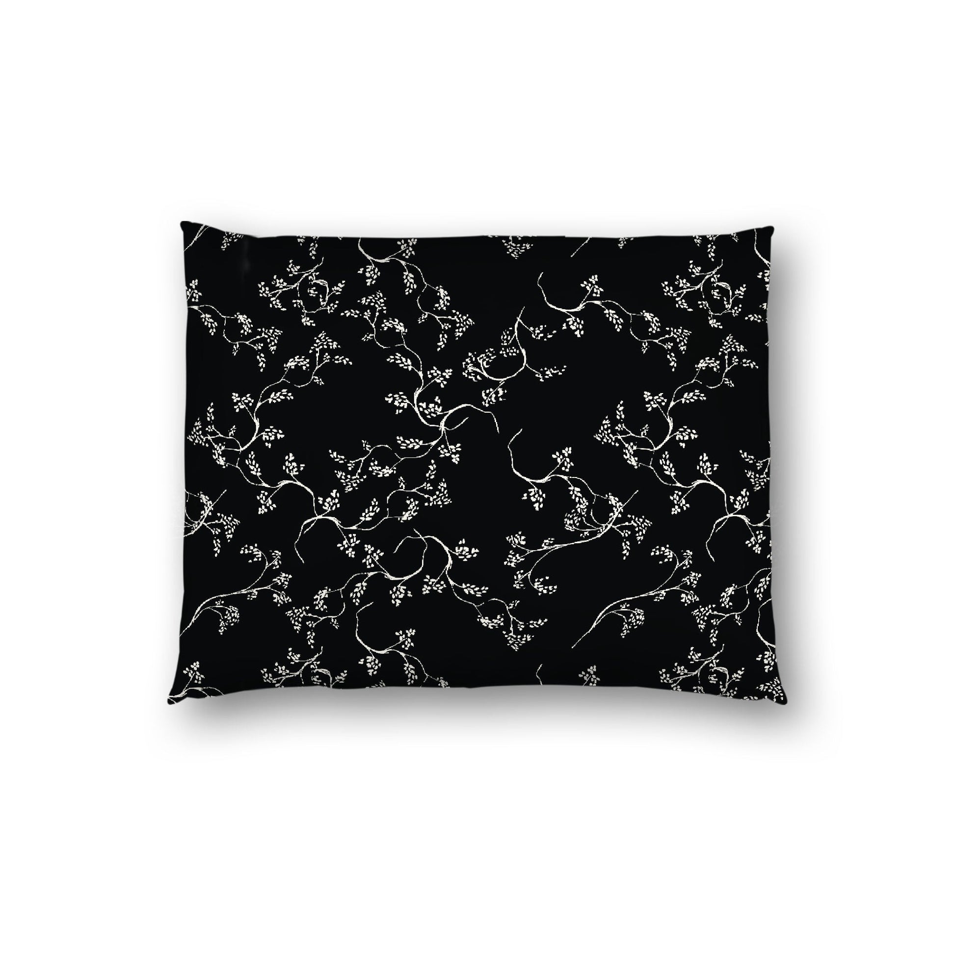 Black Cotton Sateen Pillow Sham, Pale Cream Vine Print on Front, White Reverse Side, Standard - 20 x 26 inches
