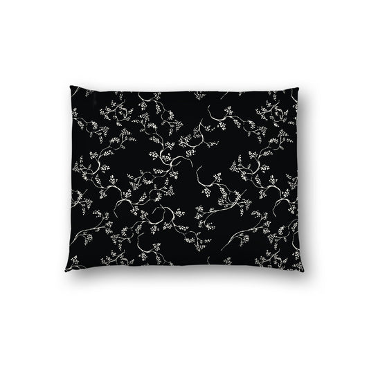 Black Cotton Sateen Pillow Sham, Pale Cream Vine Print on Front, White Reverse Side, Standard - 20 x 26 inches