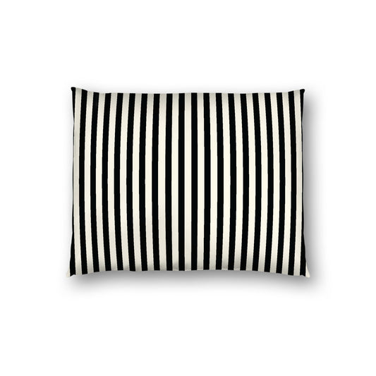 Pale Cream Cotton Sateen Sham, Thin Black Bars on Front, White Reverse Side, Standard - 20 x 26 inches