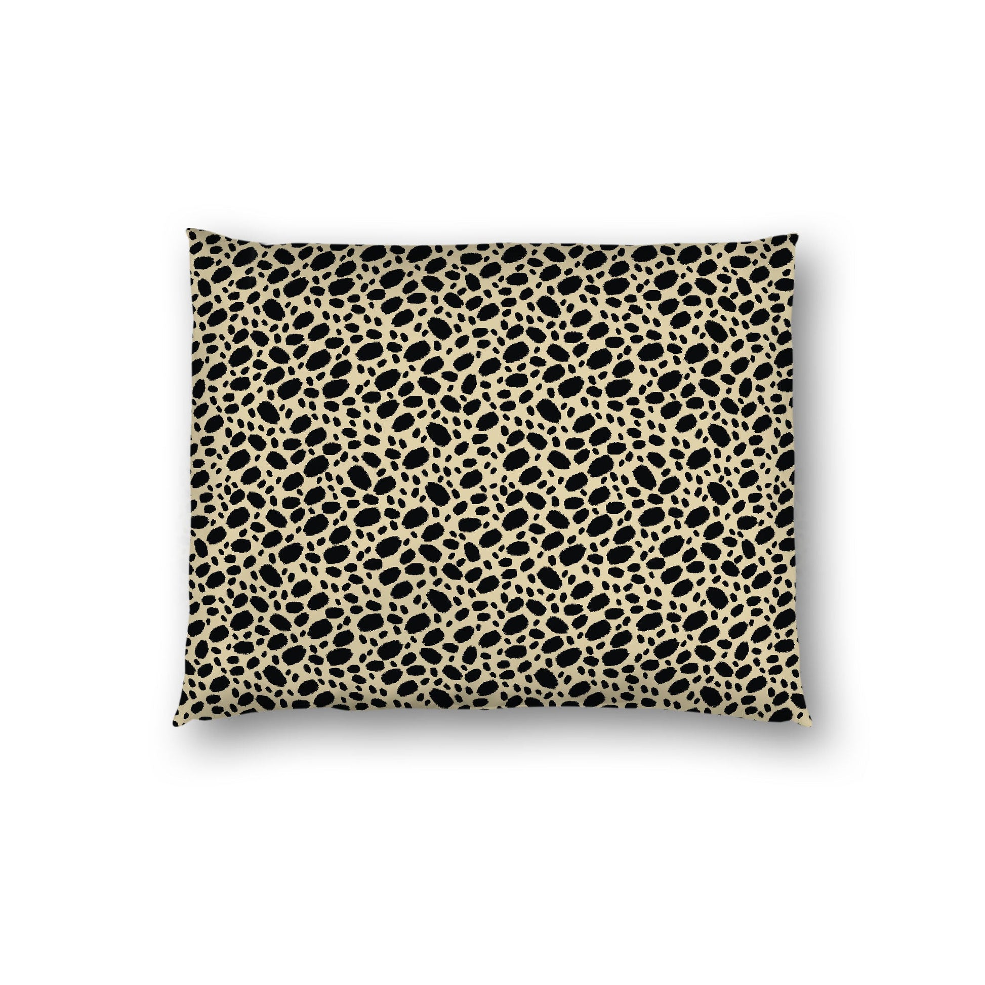 Desert Sand Cotton Sateen Pillow Sham, Black Hand-painted Dab Motif Print, White Revese Side, Standard - 20 x 26 inches
