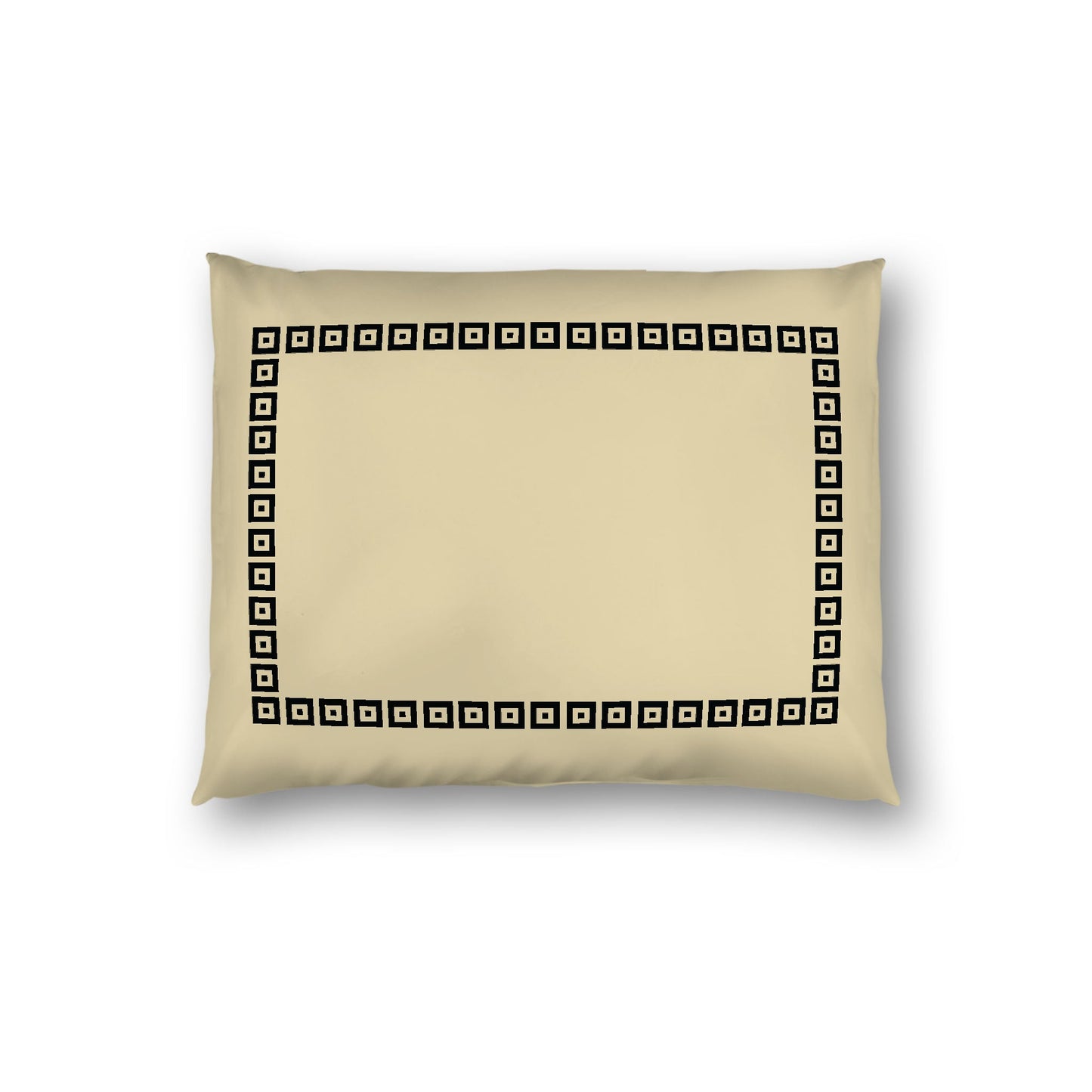 Desert Sand Cotton Sateen Pillow Sham, Black Repeating Square Motif Print, Classic Border, White Reverse Side, Standard - 20 x 26 inches