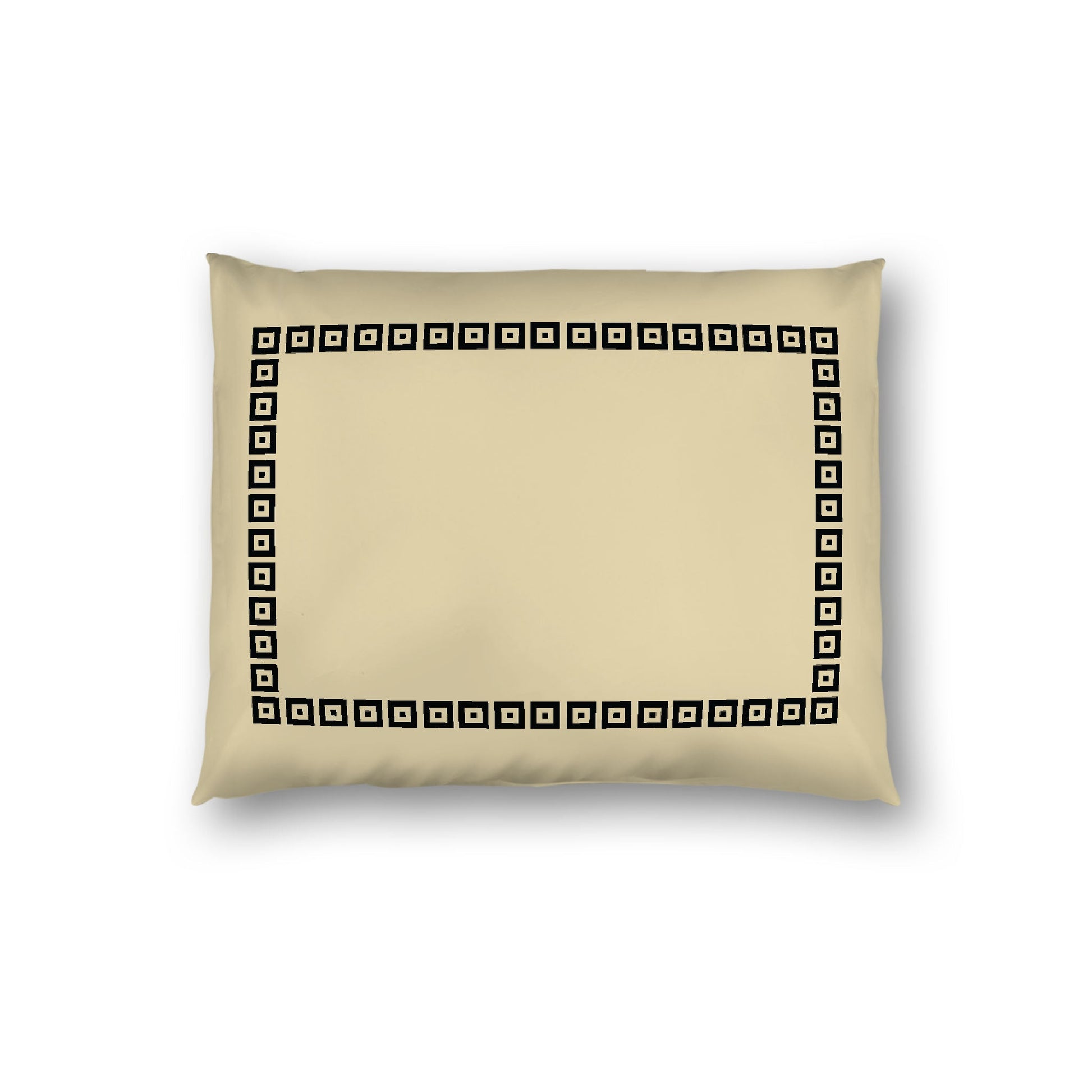 Desert Sand Cotton Sateen Pillow Sham, Black Repeating Square Motif Print, Classic Border, White Reverse Side, Standard - 20 x 26 inches