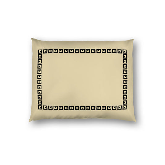 Desert Sand Cotton Sateen Pillow Sham, Black Repeating Square Motif Print, Classic Border, White Reverse Side, Standard - 20 x 26 inches