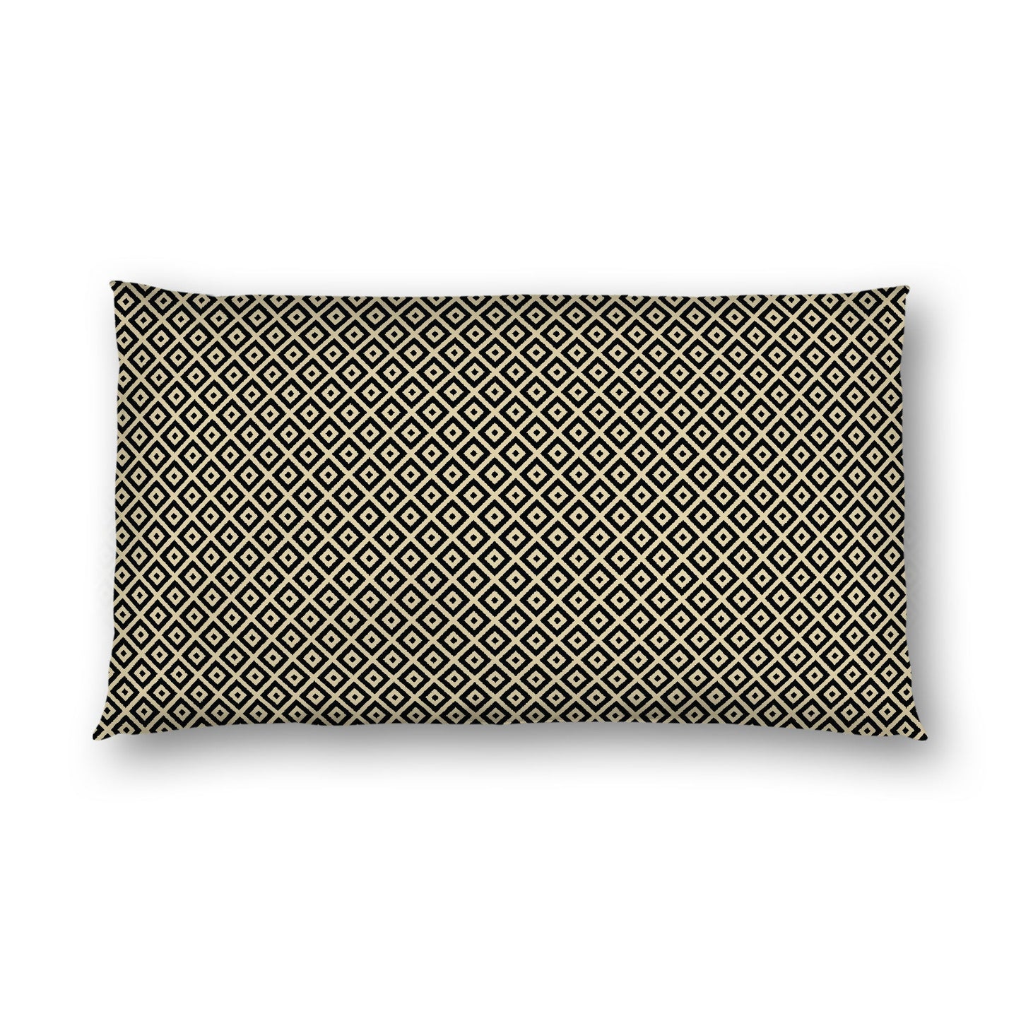Desert Sand Cotton Sateen Pillow Sham, Black Repeating Square Motif Print, White Revese Side, King - 20 x 36 inches