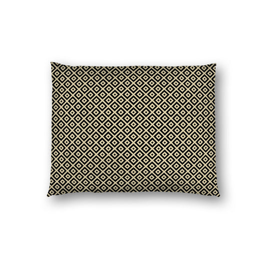 Desert Sand Cotton Sateen Pillow Sham, Black Repeating Square Motif Print, White Revese Side, Standard - 20 x 26 inches