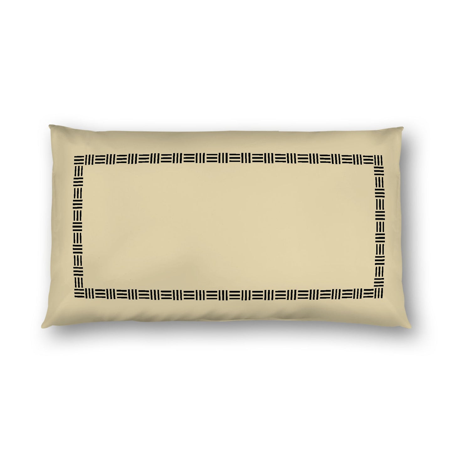 Desert Sand Cotton Sateen Pillow Sham, Black Single Weave Motif Print, Classic Border, White Reverse Side, King - 20 x 36 inches