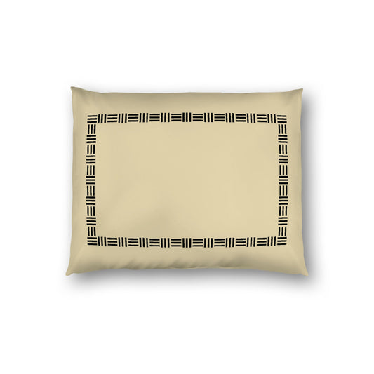 Desert Sand Cotton Sateen Pillow Sham, Black Single Weave Motif Print, Classic Border, White Reverse Side, Standard - 20 x 26 inches