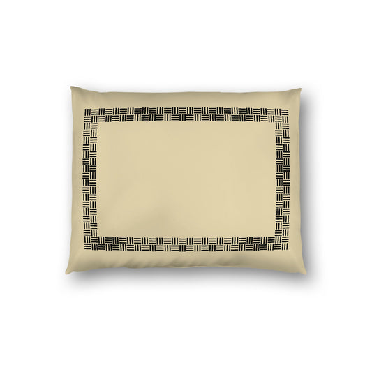 Desert Sand Cotton Sateen Pillow Sham, Black Double Weave Motif Print, Classic Border, White Reverse Side, Standard - 20 x 26 inches