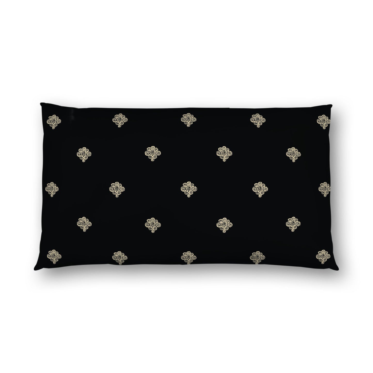 Black Cotton Sateen Pillow Sham, Desert Sand Hand-painted Swizzle Motif Print, White Reverse Side, King - 20 x 36 inches