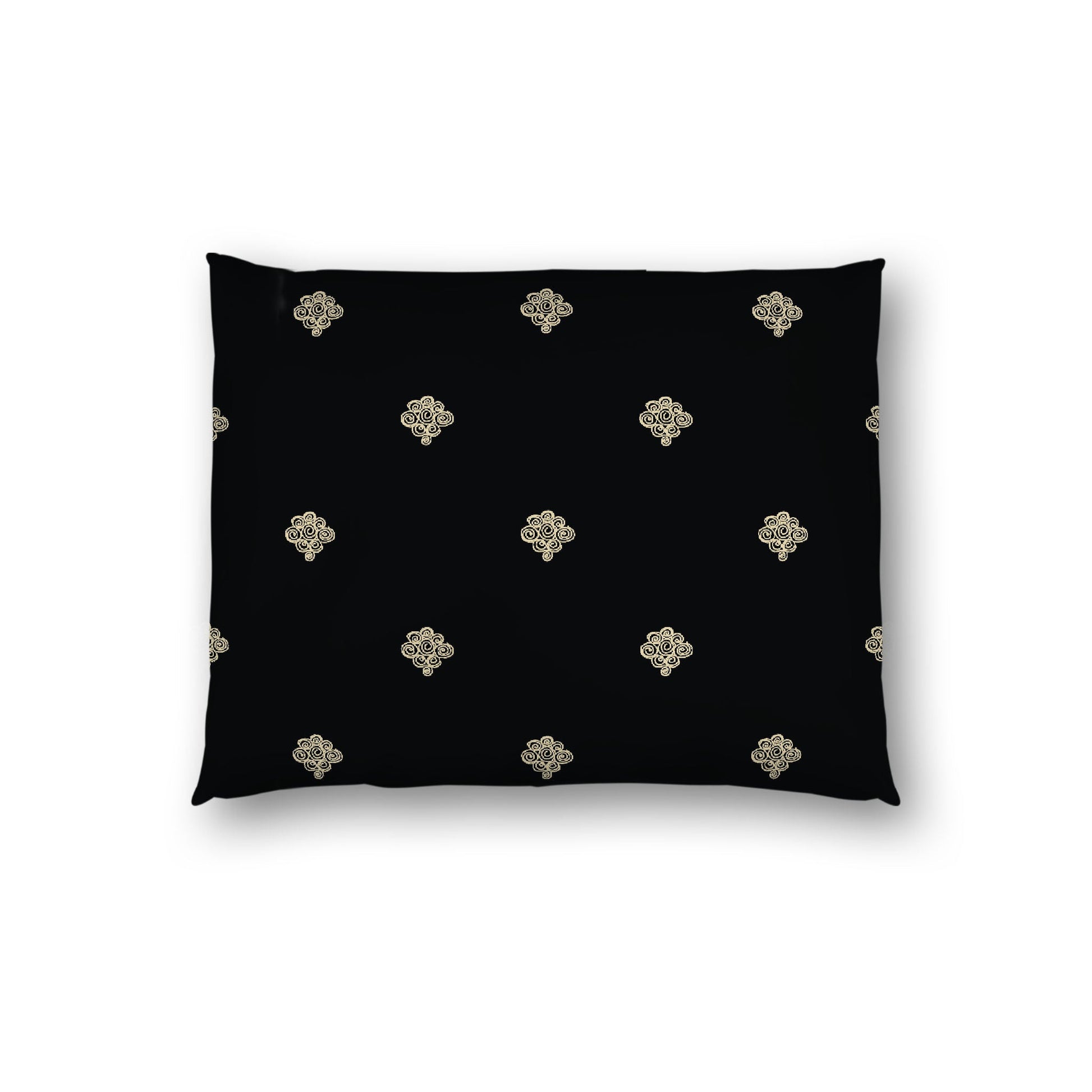 Black Cotton Sateen Pillow Sham, Desert Sand Hand-painted Swizzle Motif Print, White Reverse Side, Standard - 20 x 26 inches