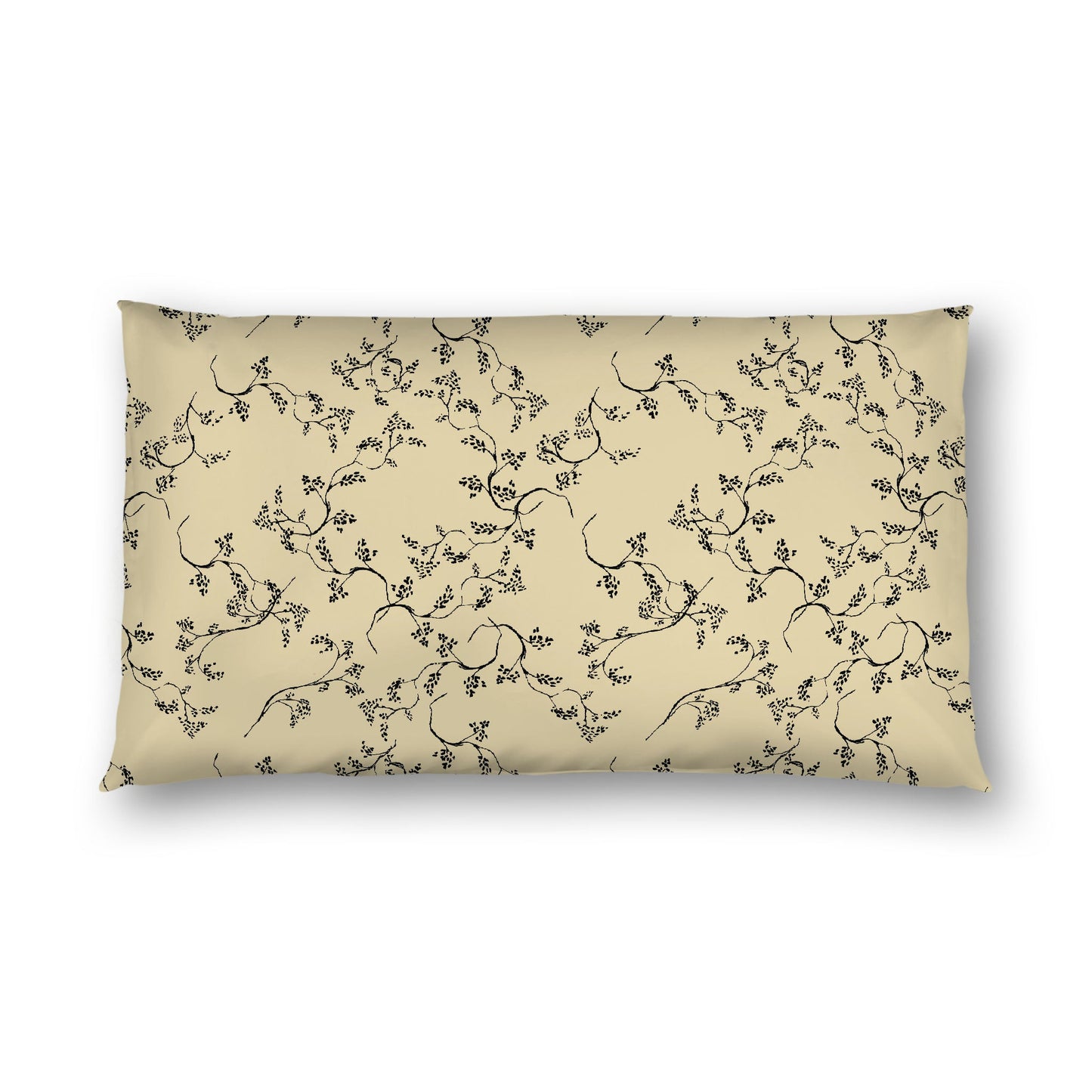 Desert Sand Cotton Sateen Pillow Sham, Black Hand-painted Vine Print, White Reverse Side, King - 20 x 36 inches