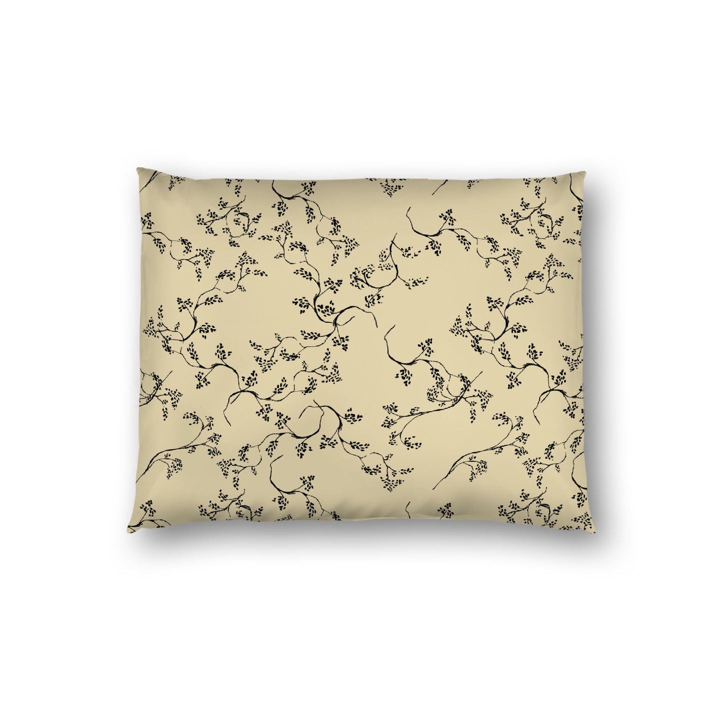 Desert Sand Cotton Sateen Pillow Sham, Black Hand-painted Vine Print, White Reverse Side, Standard - 20 x 26 inches